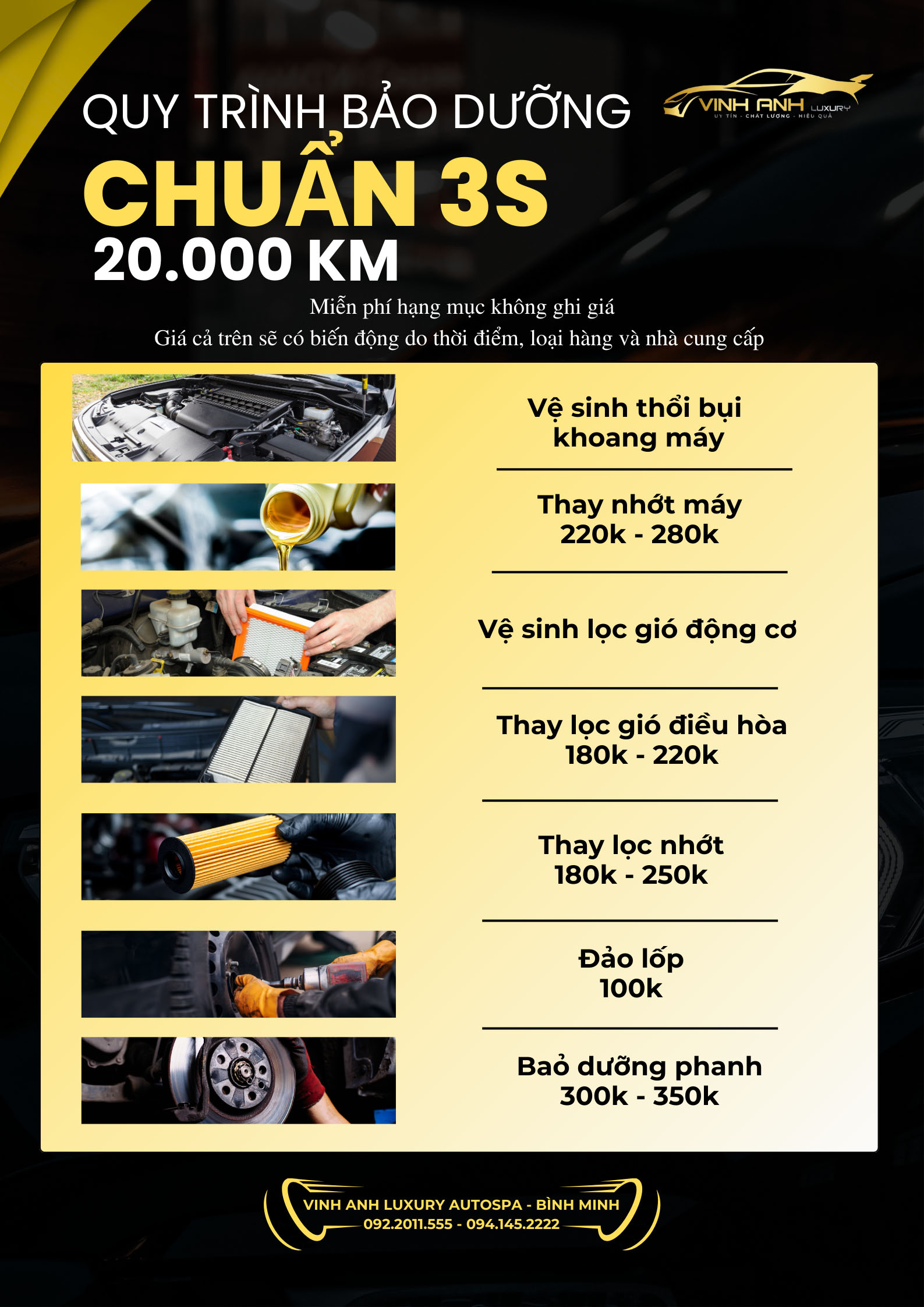 Quy trình bảo dưỡng ô tô 20.000km chuẩn 3S tại Auto Spa Vinh Anh Luxury
